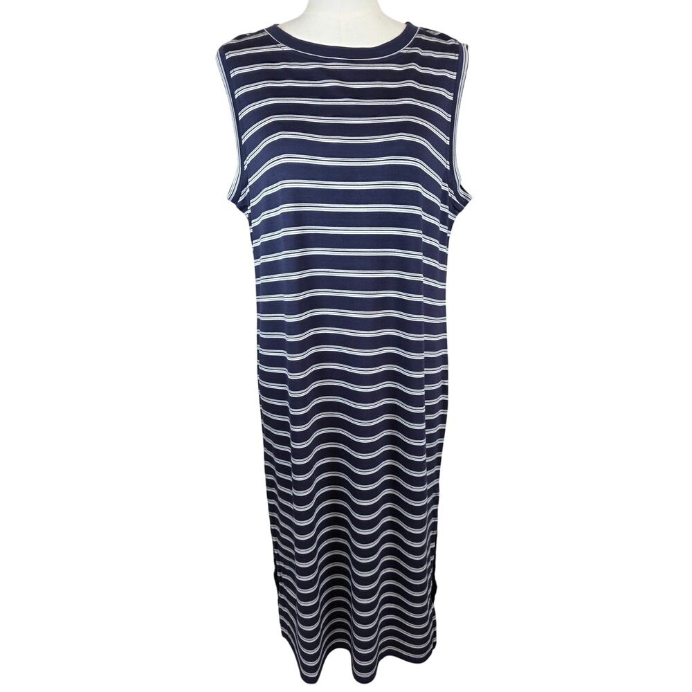 Hilary Radley Blue & White Striped Extra Soft Sleeveless Midi Dress